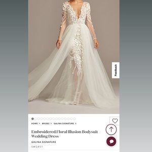 Galina Signature embroidered floral illusion bodysuit wedding dress